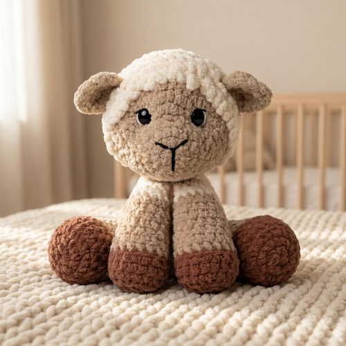 Maisie the Lamb, a crocheted amigurumi toy, in a nursery