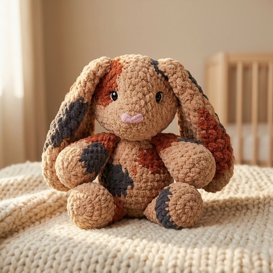 Pippin the Bunny, a crocheted amigurumi toy, in a nursery